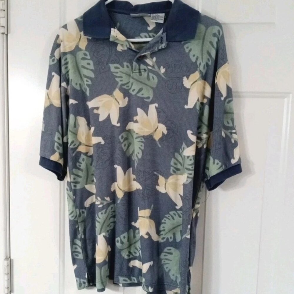 Untied Polo Shirt Men's Medium Multicolor Floral Tropical Short Sleeves Casual